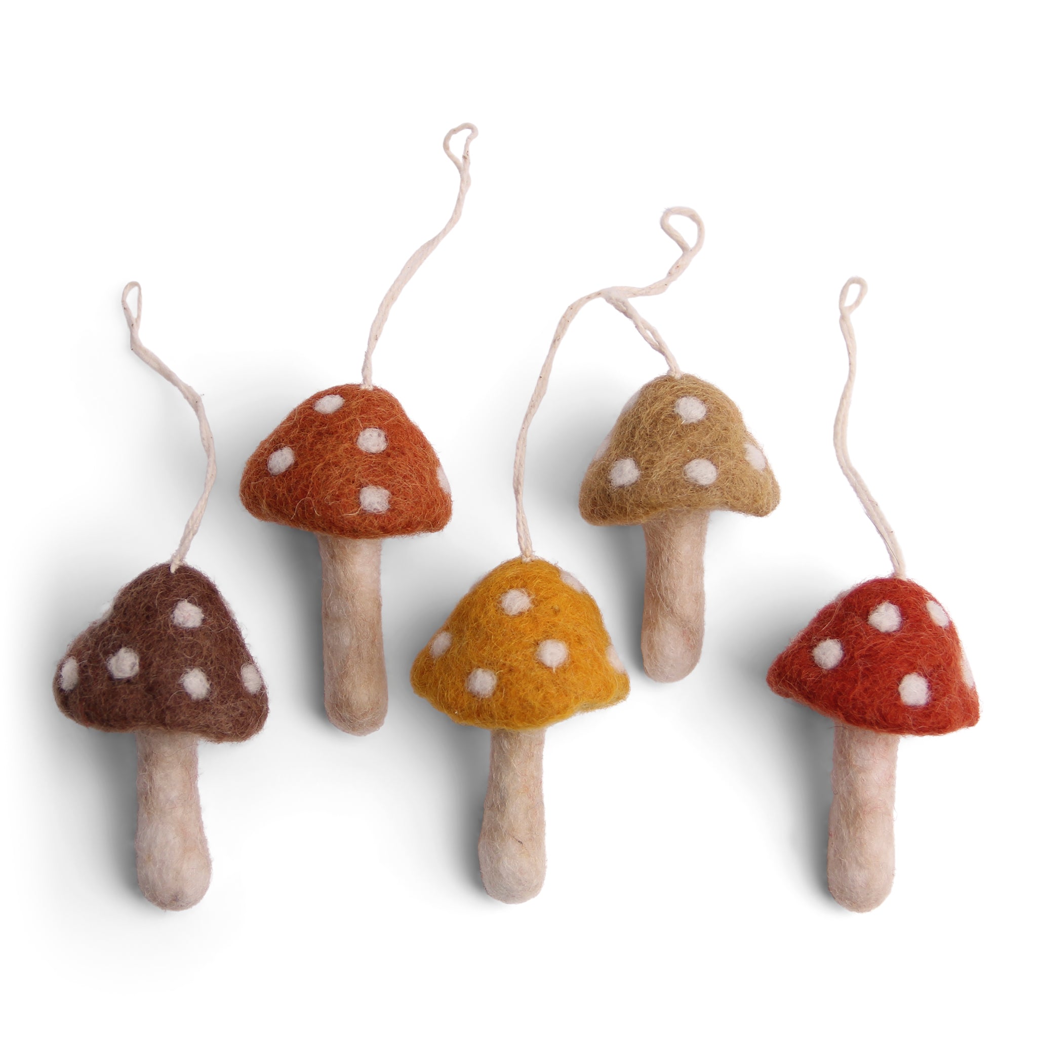 Christmas Hanging Decoration - Mushrooms in Rustic Tones (Set of 5)